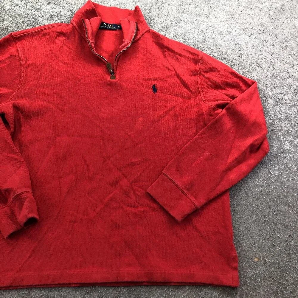 Polo Ralph Lauren Sweater Mens Medium Red 1/4 Zip Mock Neck Pony Logo Pullover